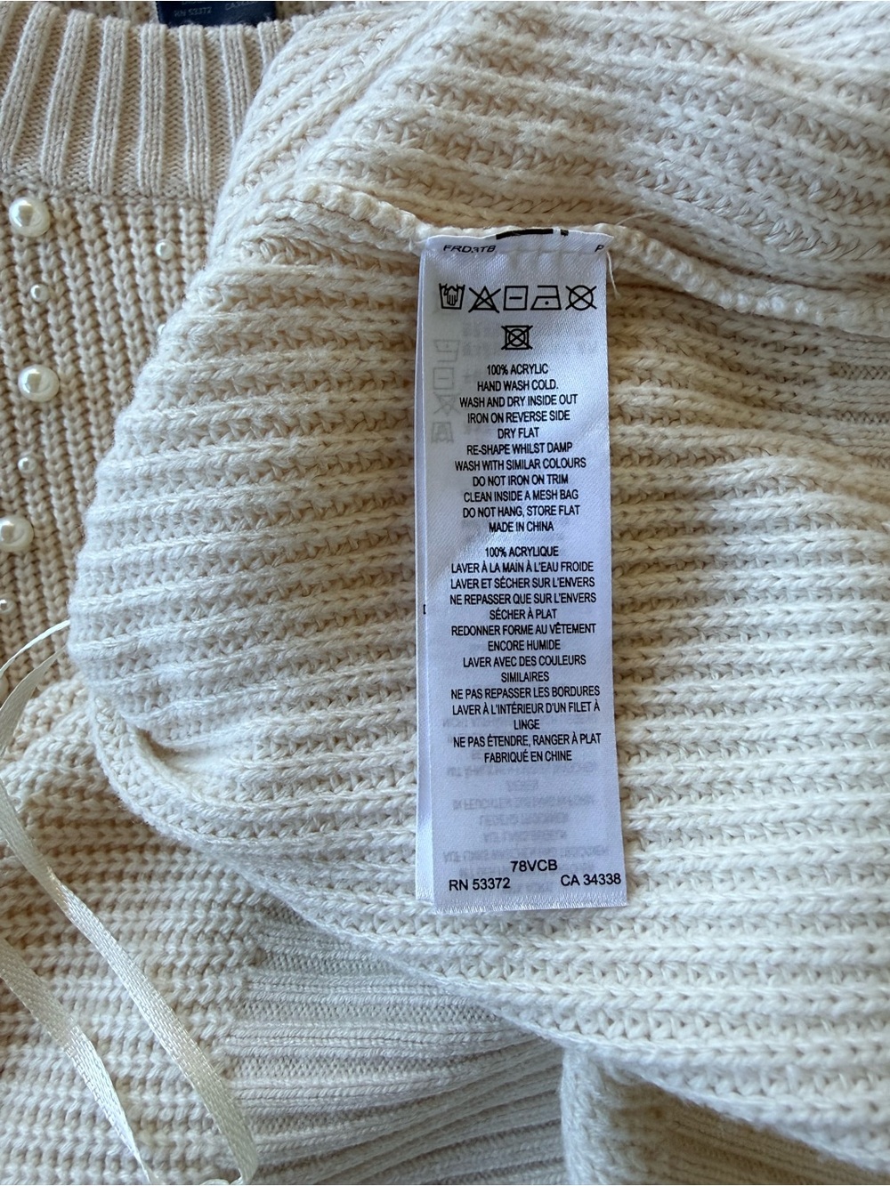 French Connection Cream Pearl-Detail Ribbed Crewneck Sweater - Picture 5 of 5